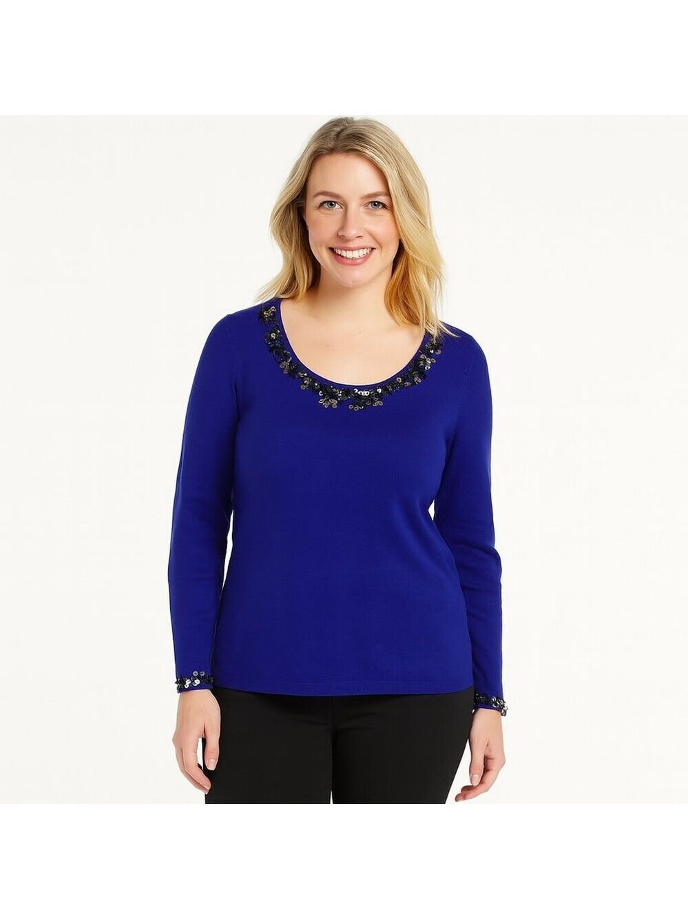 Ruby Rd. Cobalt Blue Embellished Sweater | Sparkle Scoop Neck | Size M